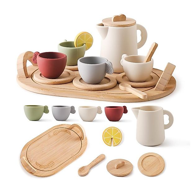 CLTYQ Spielgeschirr Holz-Tee-Set für kleine,14 Teile,Teekannen-Set mit Tass günstig online kaufen