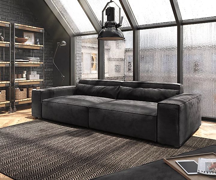 Big-Sofa Sirpio XL 270x130 cm Mikrofaser Schwarz mit Hocker günstig online kaufen