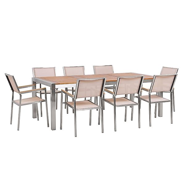 Beliani Gartentisch Set GROSSETO Heller Holzfarbton Beige Silber 100x220x87 günstig online kaufen