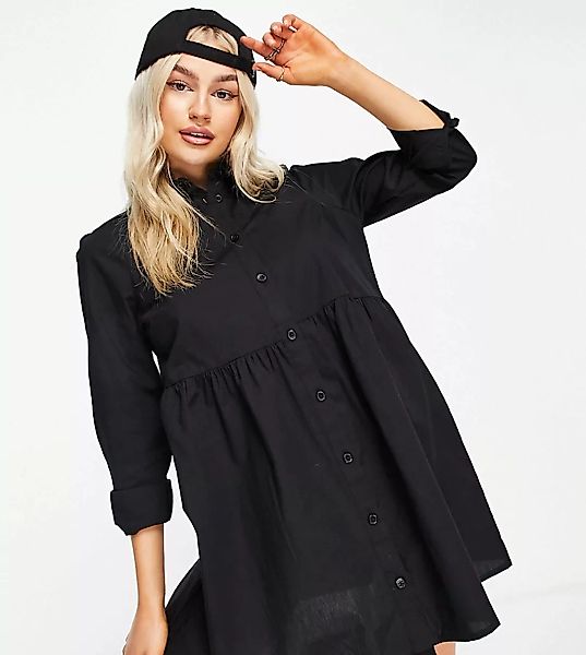 ASOS DESIGN Petite – Mini-Hängerkleid aus Baumwolle in Schwarz günstig online kaufen