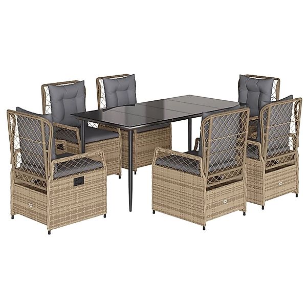 vidaXL 7-Tlg Garten-Essgruppe mit Kissen Beige Poly Rattan 3263003 günstig online kaufen