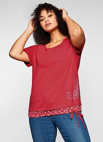 Sheego T-Shirt T-Shirt Kurzarm in 2-in-1-Optik mit Print und Tunnelzug günstig online kaufen