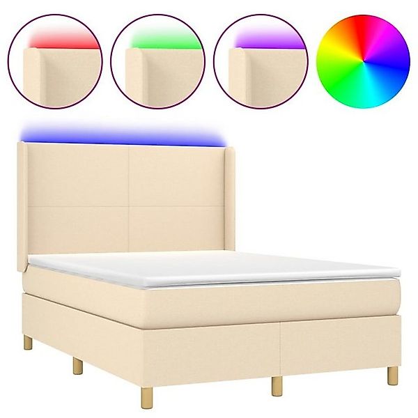 vidaXL Boxspringbett Boxspringbett mit Matratze LED Creme 140x190 cm Stoff günstig online kaufen