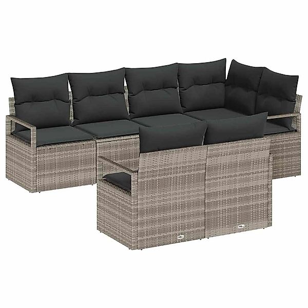 vidaXL Garten-Sofa-Set 7-Tlg Hellgrau Poly Rattan 3346422 günstig online kaufen