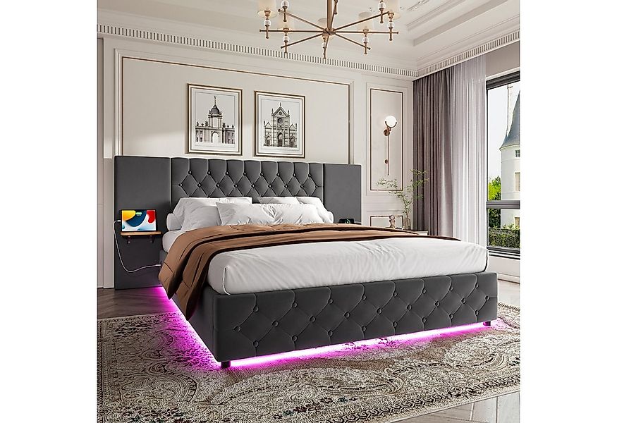 STILVORA Polsterbett Stauraumbett 160×200 Doppelbett mit LED-Licht und USB- günstig online kaufen