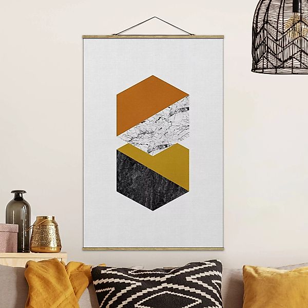 Stoffbild mit Posterleisten Geometrische Hexagone günstig online kaufen