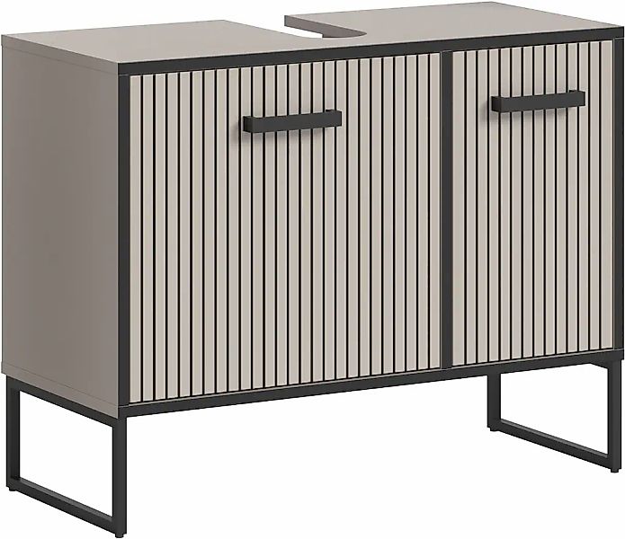 welltime Waschbeckenunterschrank "Locri, Höhe 63 cm, Rillenoptik, Metall Ku günstig online kaufen