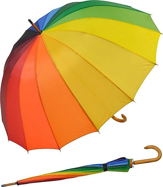 Impliva Stockregenschirm Falcone® Regenbogen Schirm Holzstock mit Holzgriff günstig online kaufen