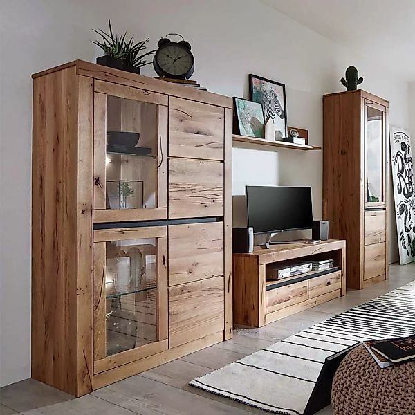 Wohnzimmer Anbauwand aus Wildeiche Massivholz Zerreiche Massivholz (viertei günstig online kaufen