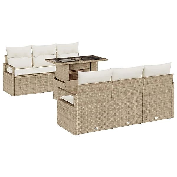 vidaXL Garten-Sofa-Set mit Speicher 7-Tlg Beige Poly Rattan 3357484 günstig online kaufen