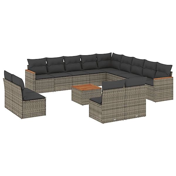 vidaXL 14-Tlg Garten-Sofagarnitur mit Kissen Grau Poly Rattan 3226494 günstig online kaufen