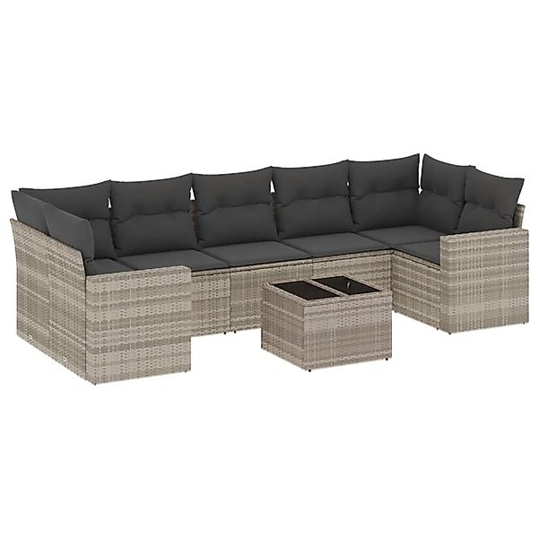 vidaXL 8-Tlg Garten-Sofagarnitur mit Kissen Hellgrau Poly Rattan 3218732 günstig online kaufen
