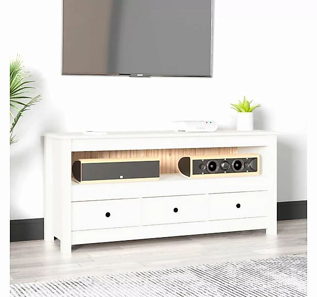 furnicato TV-Schrank Weiß 114x35x52 cm Massivholz Kiefer günstig online kaufen