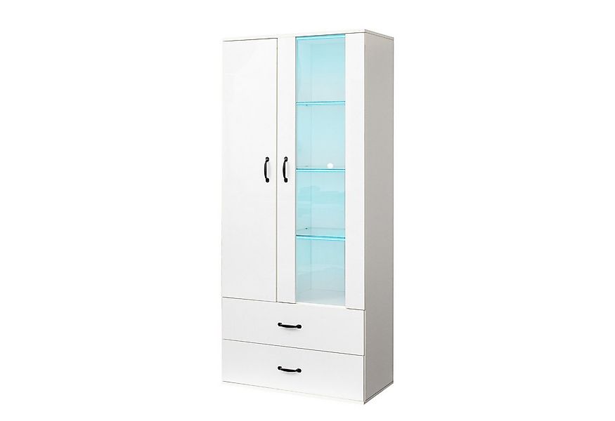 KLAM HOME Hochschrank Vitrine mit 16-farbiger LED-Beleuchtung Freistehender günstig online kaufen