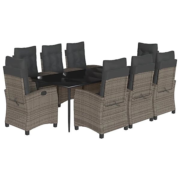 vidaXL 9-Tlg Garten-Essgruppe mit Kissen Grau Poly Rattan 3212790 günstig online kaufen