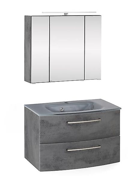 Waschtisch-Set 80 Glasbecken grau STOCKHOLM von Held Möbel Matt weiß günstig online kaufen
