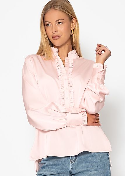 SASSYCLASSY Langarmbluse Rüschenbluse Damen Satin mit günstig online kaufen