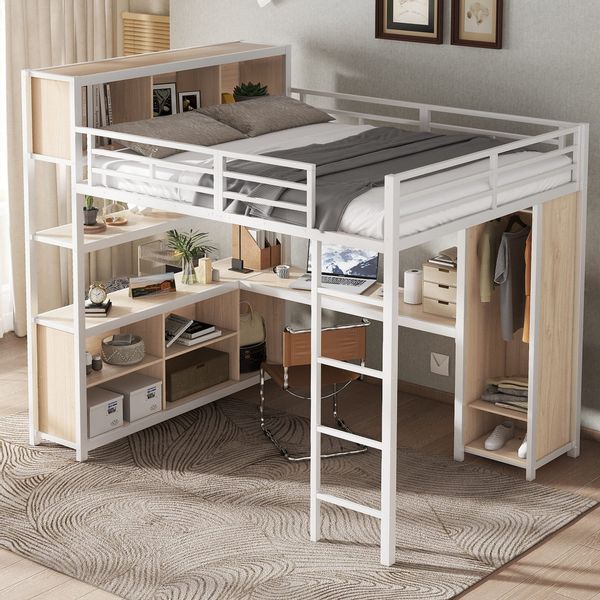 Odikalo Hochbett 140x200 Metallbett mit Schreibtisch günstig online kaufen