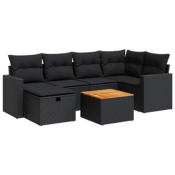 vidaXL 7-Tlg Garten-Sofagarnitur mit Kissen Schwarz Poly Rattan 3325786 günstig online kaufen