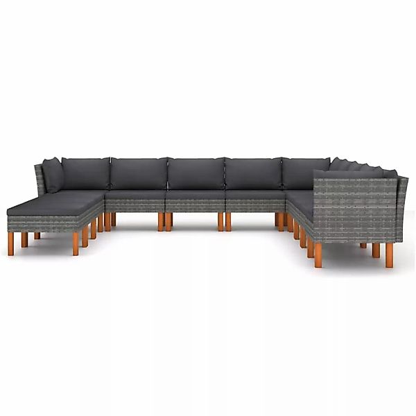 12-tlg. Garten-lounge-set Mit Kissen Poly Rattan Grau günstig online kaufen