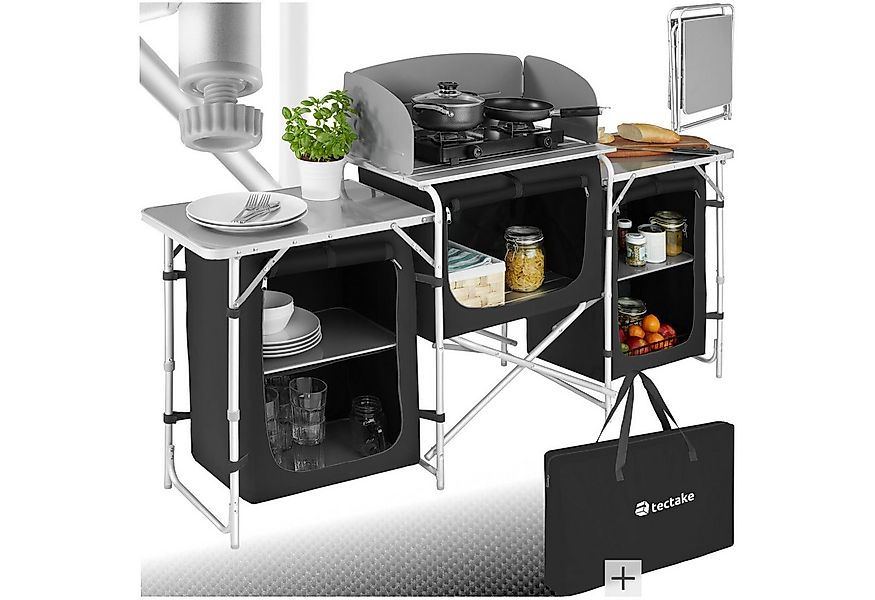 tectake Campingtisch Campingküche XXL mit Aluminiumgestell und 5 Fächern (1 günstig online kaufen