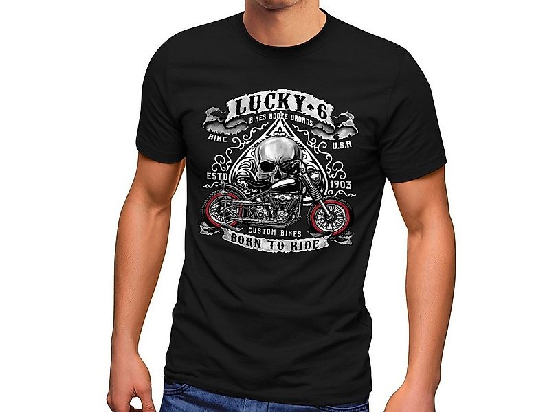 MoonWorks Print-Shirt Herren T-Shirt Biker Shirt Lucky 6 Totenkopf Pik Moto günstig online kaufen