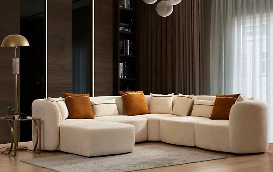 JVmoebel Ecksofa Wohnzimmer Beige Modern Sofa L-Form Sitz mit Pouffe Polste günstig online kaufen