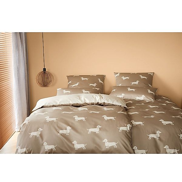 Elegante Mako Satin Bettwäsche Dogs 24540-7 Dackel Beige Creme 135x200 günstig online kaufen