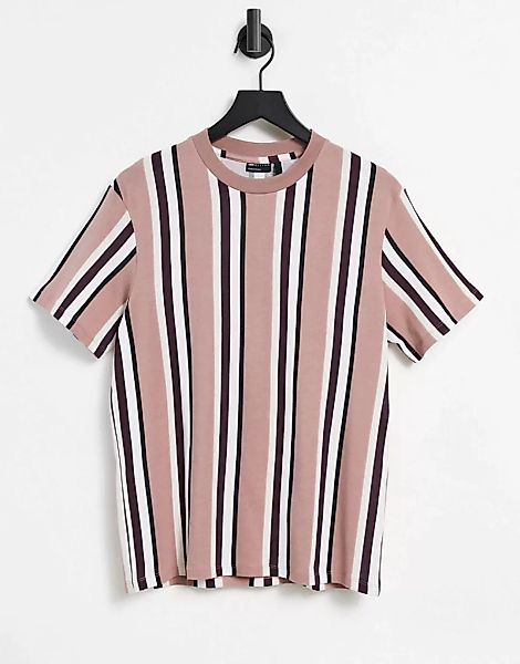 ASOS DESIGN – T-Shirt in Staublila mit vertikalen Streifen-Mehrfarbig günstig online kaufen