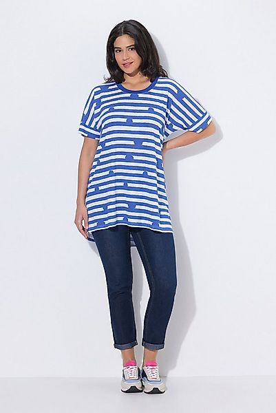 Ulla Popken T-Shirt Longshirt Ringel/Tupfen Oversized Rundhals Halbarm günstig online kaufen