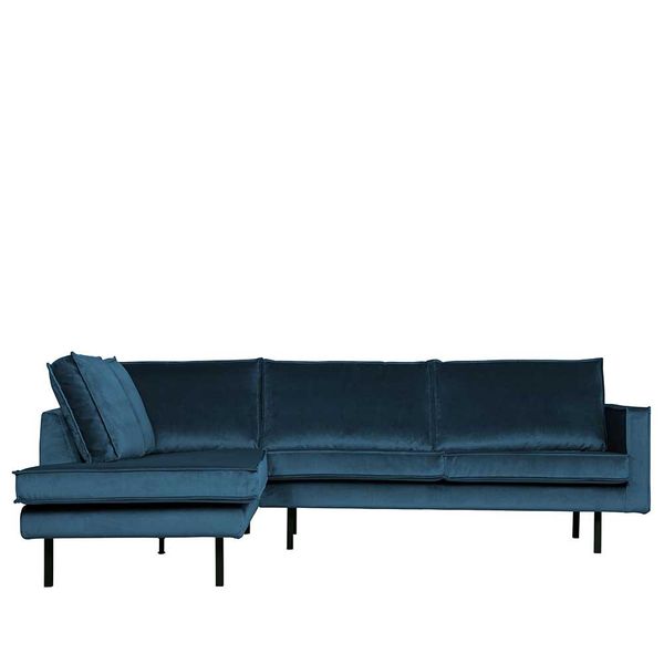 Ecksofa in Blau Samt Retrostil günstig online kaufen