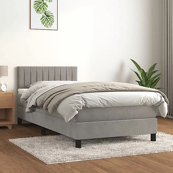 vidaXL Boxspringbett Boxspringbett mit Matratze Hellgrau 90x200 cm Samt Bet günstig online kaufen