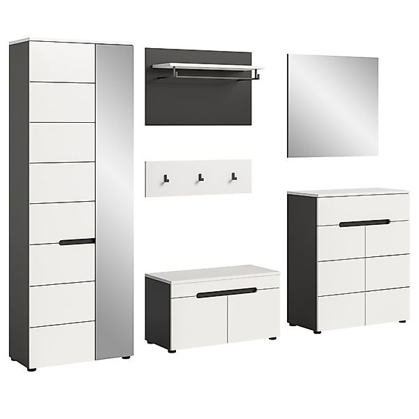 Inn.Furn Garderoben-Set 6-teilig in Weiß und Grau 255 cm Cooper günstig online kaufen