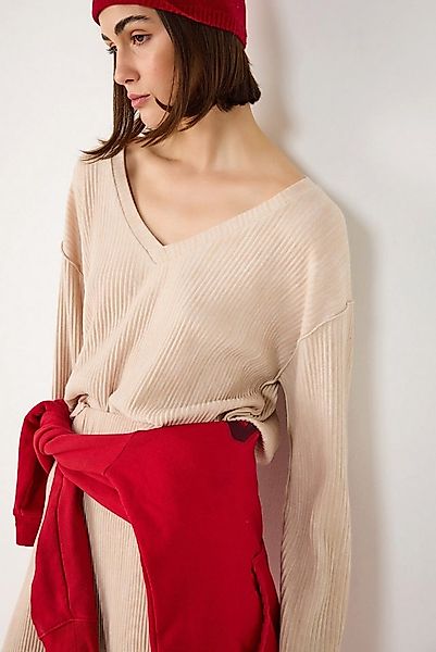 No Matter What Crop-Top Geripptes Crop-Top mit V-Ausschnitt günstig online kaufen