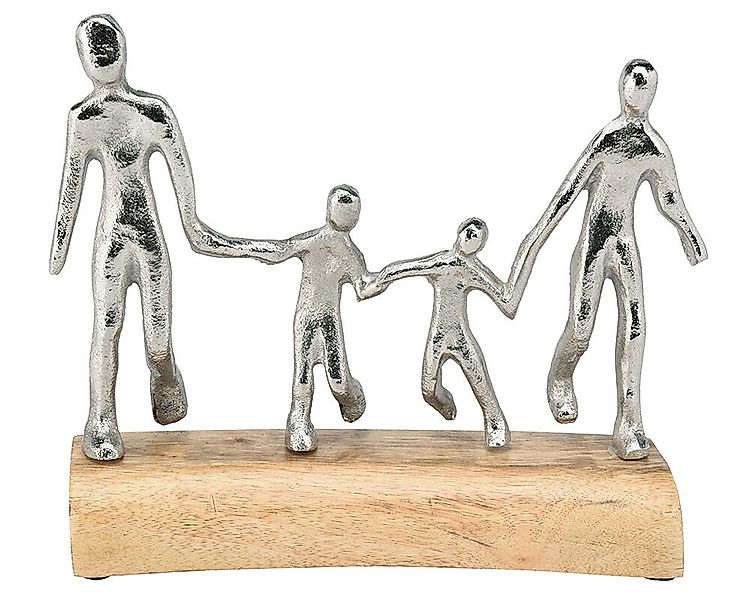 Dekofigur Familie Skulptur Eltern Kinder Holzsockel Statue Aluminium-Guss günstig online kaufen