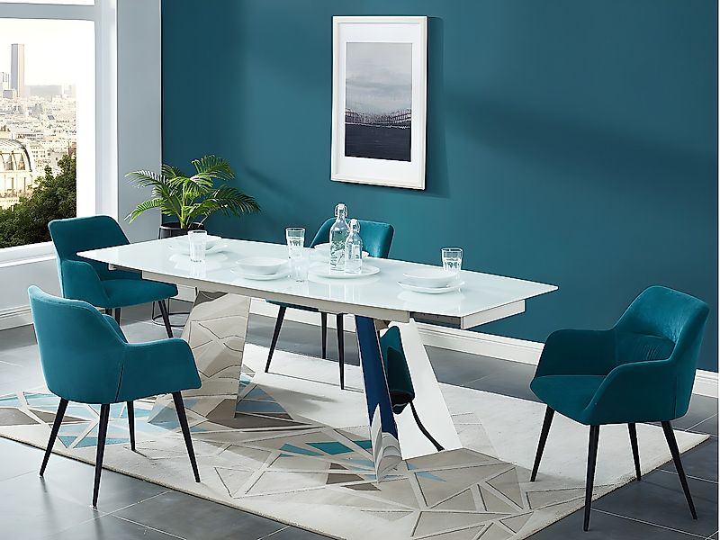 Stuhl mit Armlehnen 2er-Set  - Stoff & schwarzes Metall - Blau - HEKA günstig online kaufen