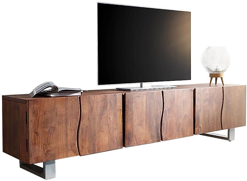 DELIFE Lowboard Live-Edge, Akazie Braun 220 cm 6 Türen Massivholz Baumkante günstig online kaufen