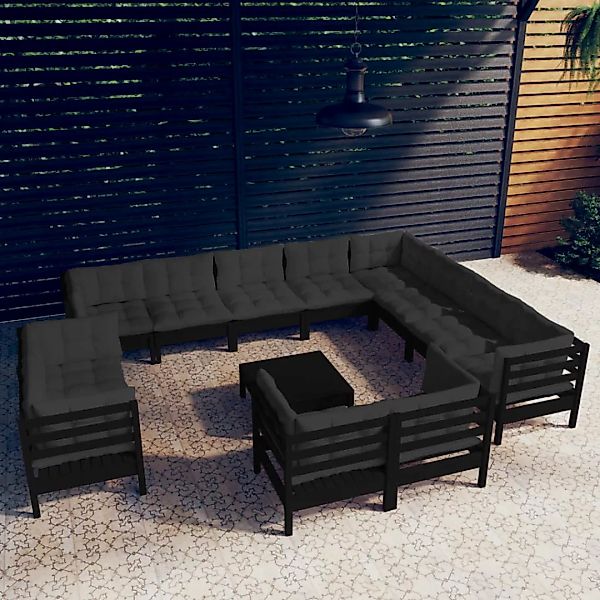 13-tlg. Garten-lounge-set Mit Kissen Schwarz Massivholz Kiefer günstig online kaufen