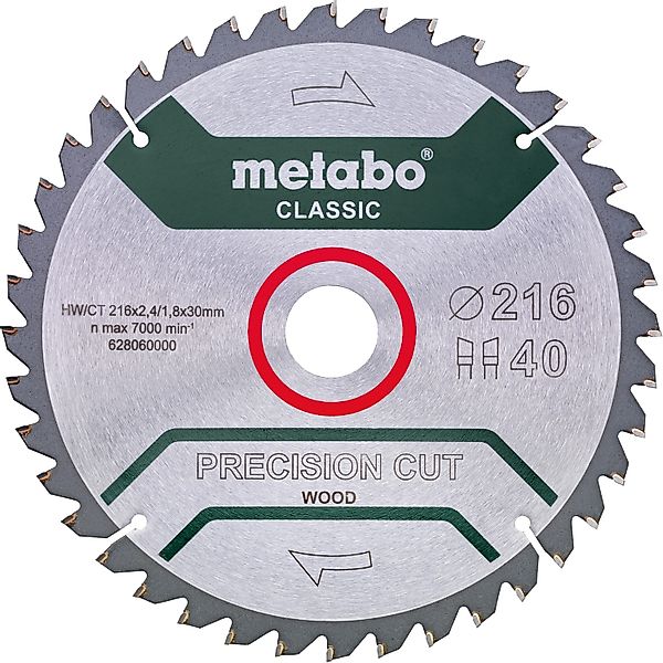 Metabo Kreissägeblatt HW/CT 216 x 30 x 2,4/1,8 Precision cut classic günstig online kaufen