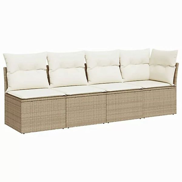 vidaXL Loungesofa Gartensofa mit Kissen 4-Sitzer Beige Poly Rattan, 1 Teile günstig online kaufen