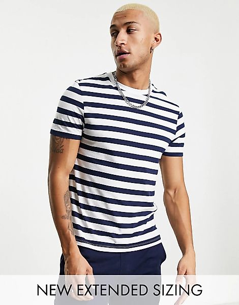 ASOS – DESIGN –T-Shirt mit marineblauen und weißen Streifen günstig online kaufen
