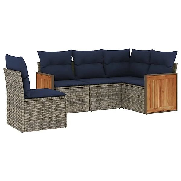 vidaXL 5-Tlg Gartensofa-Set mit Kissen Grau Polyrattan 3227657 günstig online kaufen