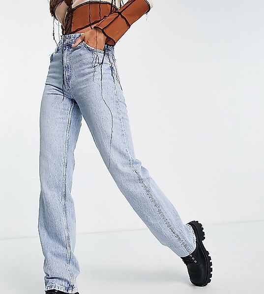 Bershka Tall – Dad-Jeans in ausgebleichter Waschung mit hohem Bund-Blau günstig online kaufen