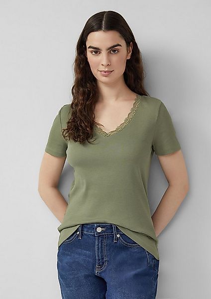s.Oliver Kurzarmshirt T-Shirt Ripp-T-Shirt mit Spitze am Ausschnitt günstig online kaufen