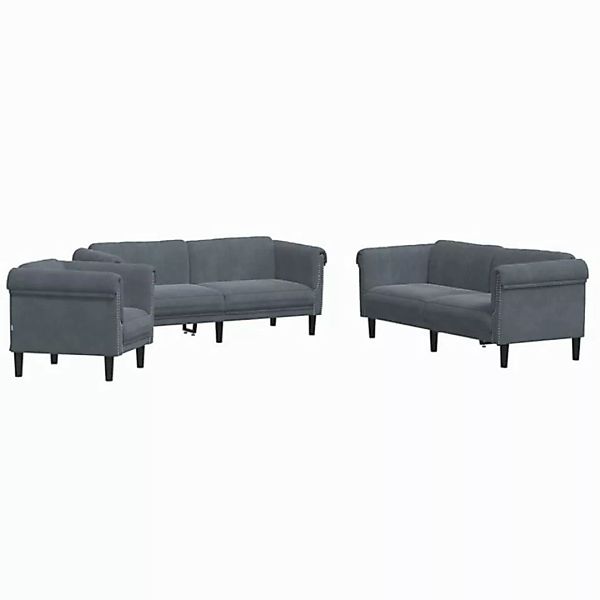 vidaXL Sofa, 3-tlg. Sofagarnitur Dunkelgrau Samt günstig online kaufen