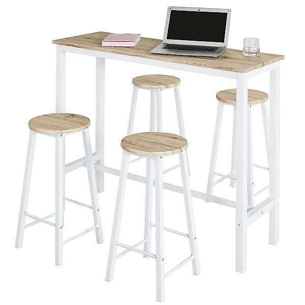 SoBuy Bartisch Set 5-teilig Essgruppe Esstisch mit 4 Hockern Weiß-Natur OGT günstig online kaufen