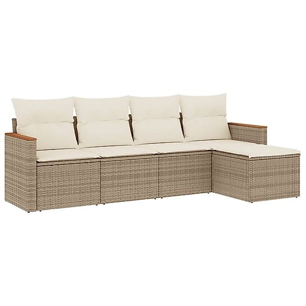 vidaXL 5-Tlg Garten-Sofagarnitur mit Kissen Beige Poly Rattan 3258320 günstig online kaufen