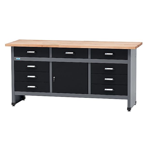 Küpper Werkbank Eintürig mit 9 Schubladen 84 x 170 x 60 cm Schwarz-Hellgrau günstig online kaufen