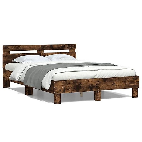 vidaXL Bettgestell, Bettrahmen mit Kopfteil Räuchereiche 120x200 cm Holzwer günstig online kaufen