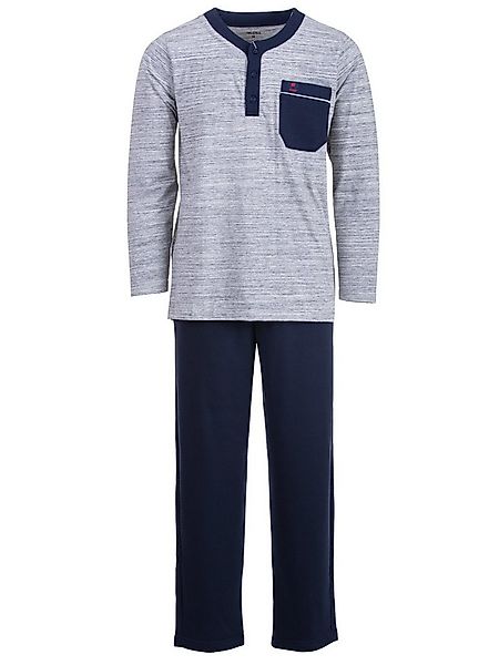 Henry Terre Schlafanzug Kuscheliger Hausanzug Langarm - Uni mit farbigem Kr günstig online kaufen